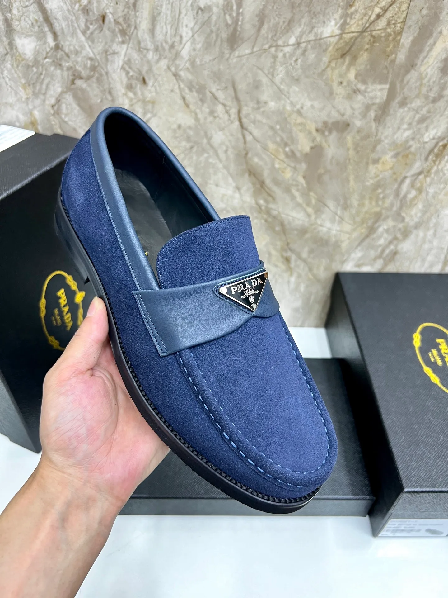 PRADA~ Size: 38-44 (customized 45/46 P: 💰880 P's original official website new high-end men's leather shoes, top-quality original replicas, made of imported open edge beads/calf leather, calf leather breathable lining, original leather outsole!